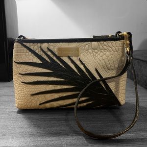 Brahmin Clutch Purse in White with Black Palm Leaf Appliqué